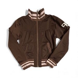DKNY Brown Girls Jacket with Pink Stripes